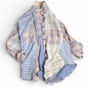 We the Free 
Free People -We Love Contagious Button down Pastel Plaid Shirt